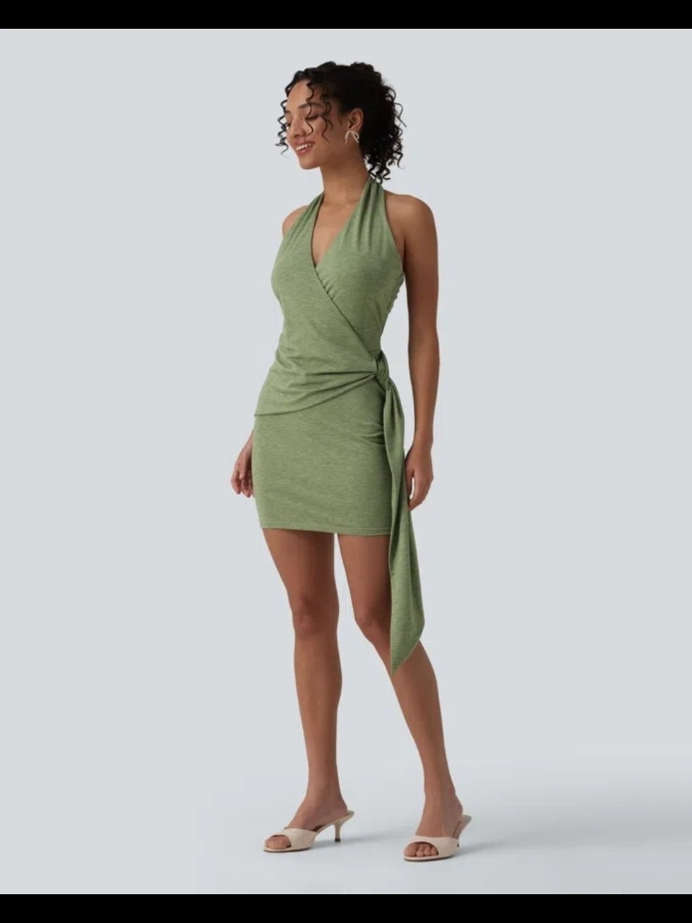 HALARA Olive Halter Bodycon Micro Mini Dress